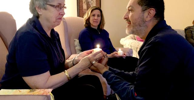 A moment of deep sharing during our 2018 November gathering of the USC Associate Leadership Team. L-R: Peggy Gorman, Angela Lagrange Scott, Sergio Vasquez